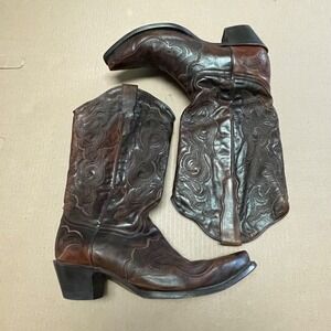 Corral Boots Women's Sz 12M Brown Overlay Pointed Toe Embroidered Katie E1005